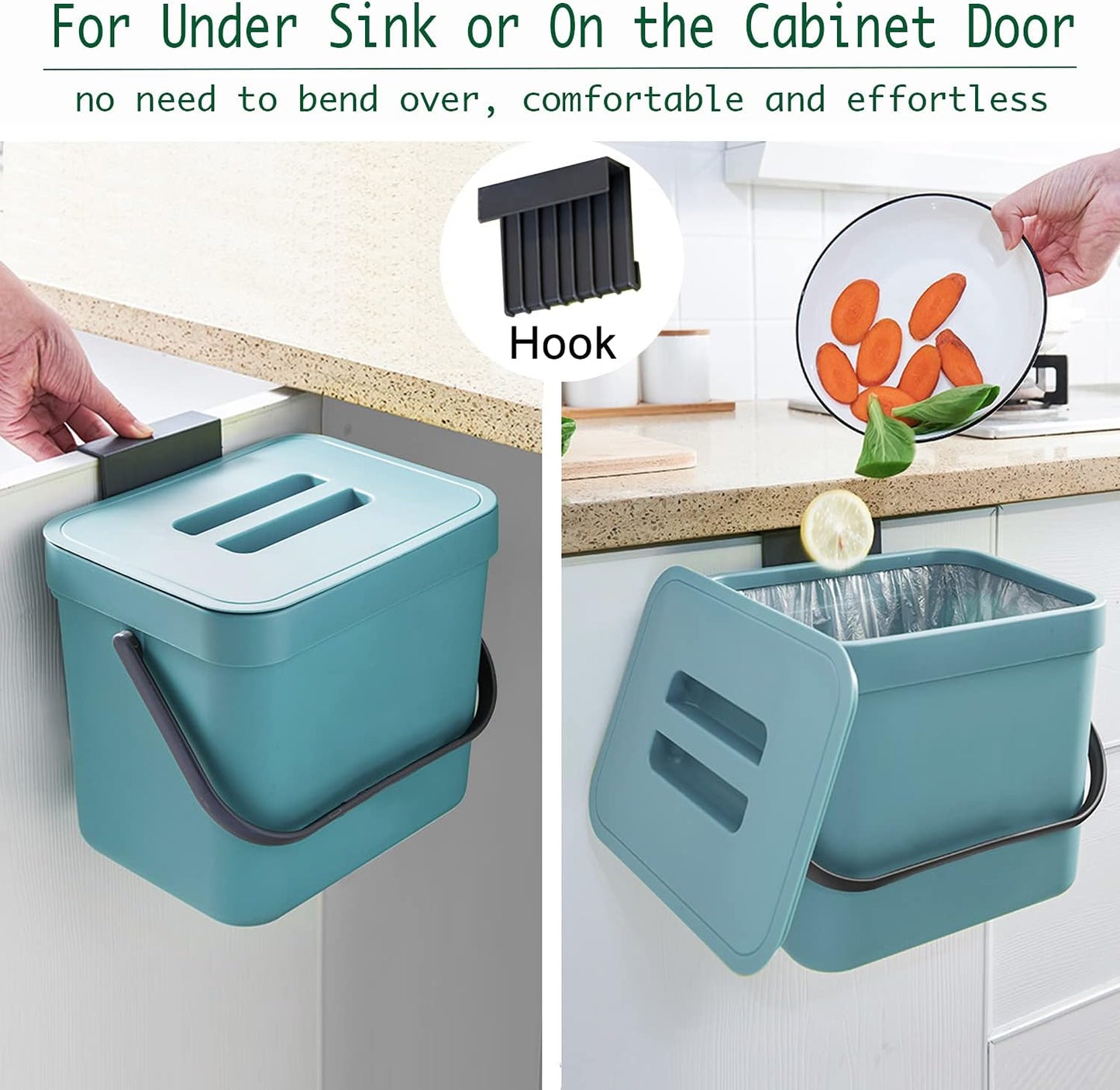 LALASTAR Kitchen Compost Bin, Hanging Trash Can with Lid for Kitchen Cabinet Door, Under Sink, Wall Mounted Waste Bin for Bathroom, 1.8 Gallon, Blue