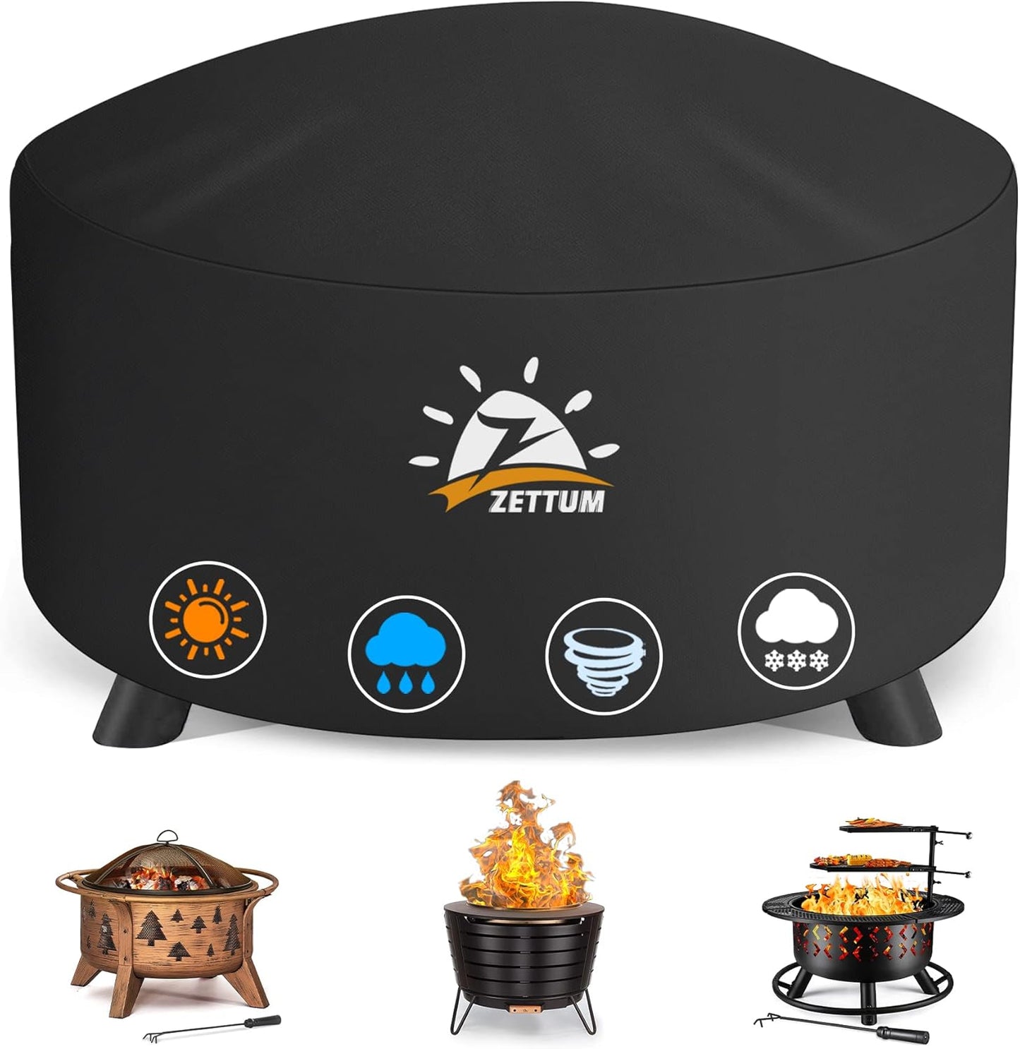 Fire Pit Cover Round 36 Inch - Outdoor Firepit Cover Heavy Duty & Waterproof, 600D Patio Fire Table Cover Gas Fire Pit Accessories Fade & Weather Resistant - 36 x 36 x 20 Inch