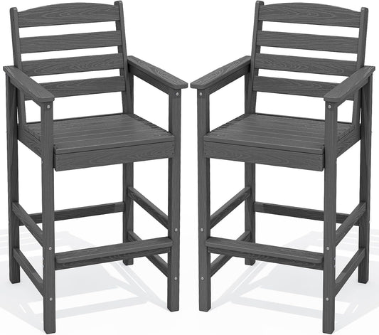SERWALL Tall Adirondack Chairs Set of 2, Oversize Balcony Adirondack Chairs Set, Outdoor Bar Height Barstools Widened Chair Set for Bistro, Poolside, Garden, Gray
