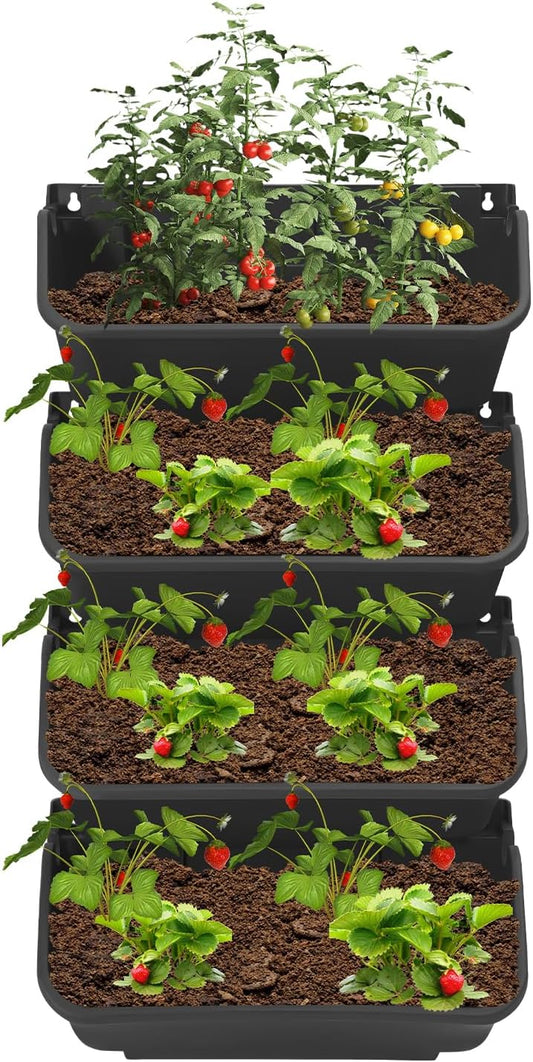 16 Pack Self Watering Wall Mounted Planter, Indoor and Outdoor Vertical Planter Wall Mounted Planter for Patio Outdoor Decor with Drainage Holes, Vertical Garden Planters for Indoor Plants- Black