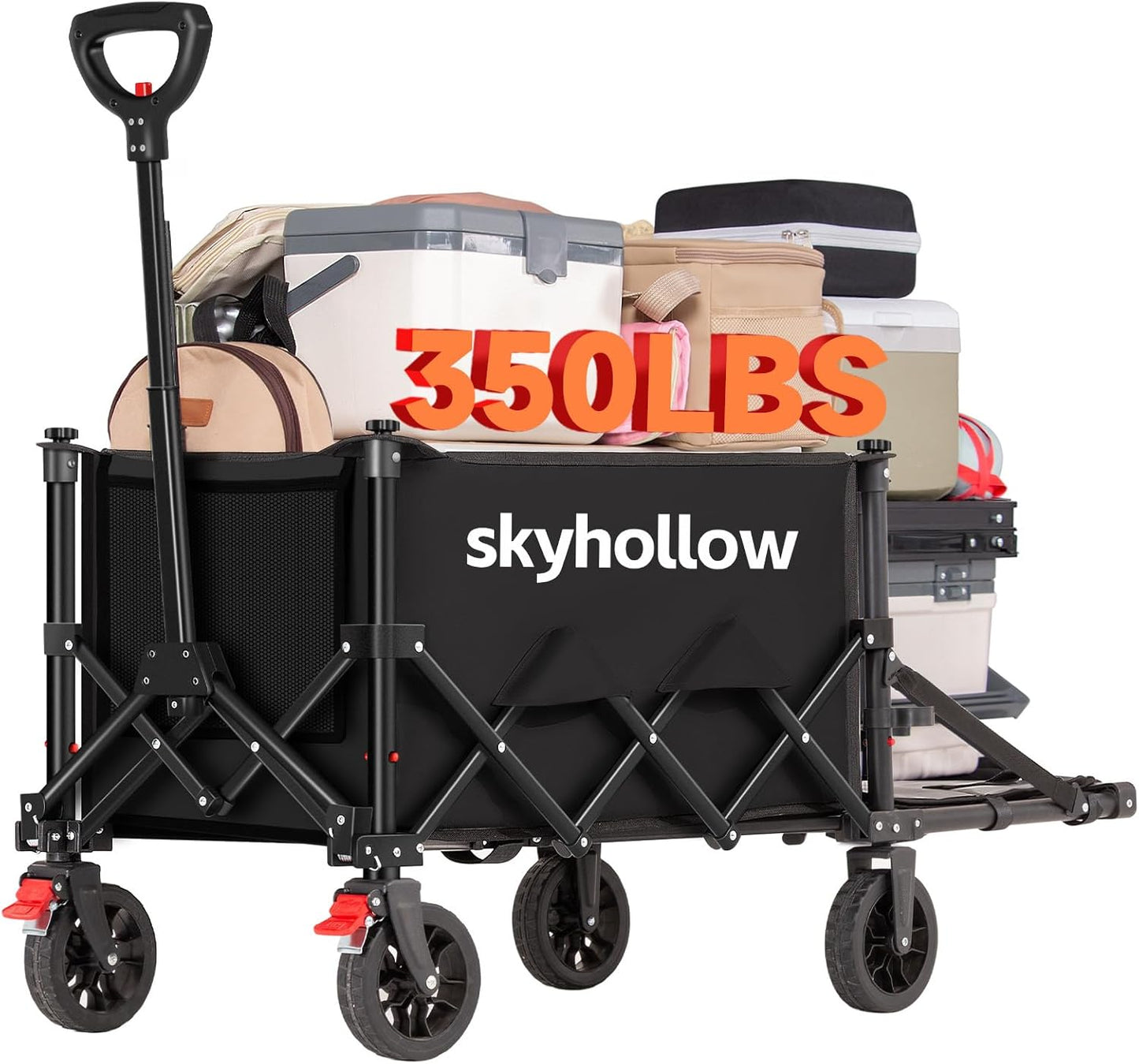 Collapsible Wagon Cart with Wheels Foldable,Folding Beach Wagons Carts Foldable for Grocery Shopping Camping Garden Fishing Sports