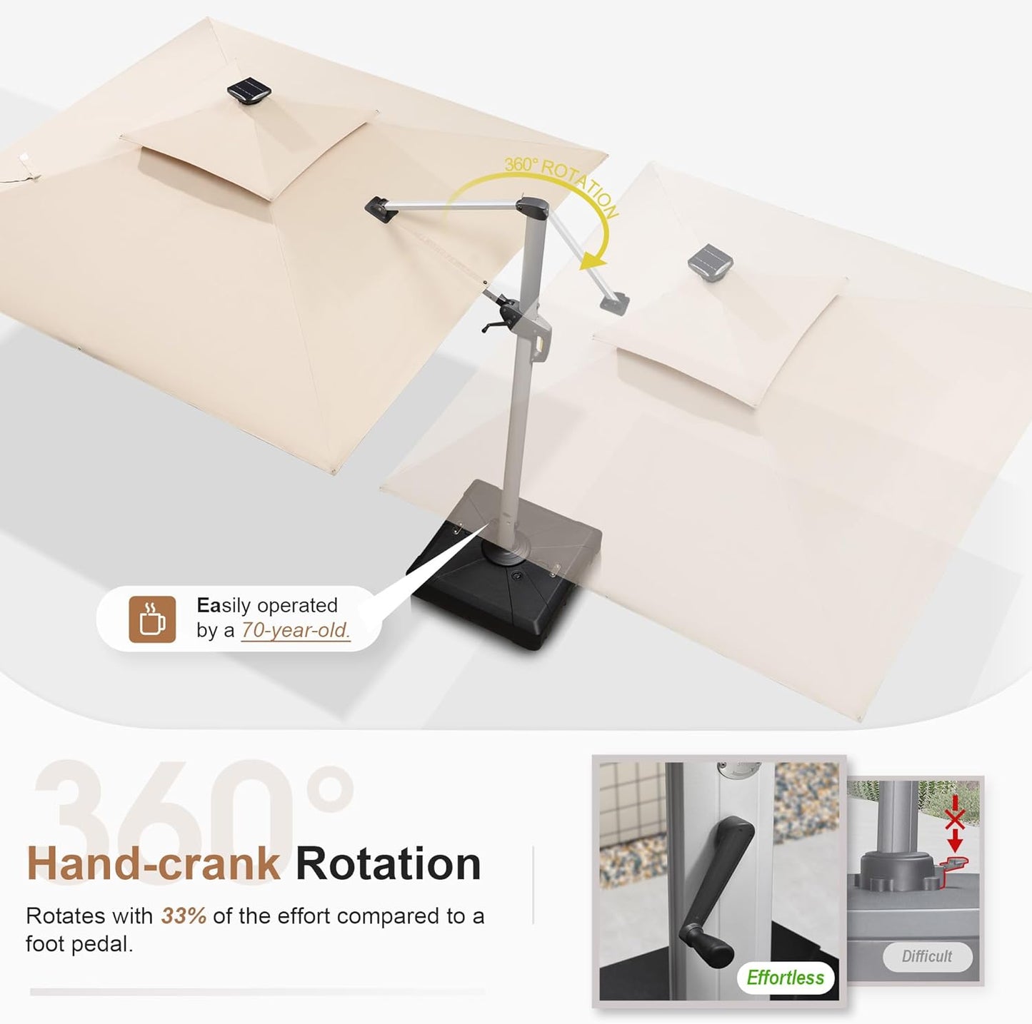 PURPLE LEAF 11 Feet Double Top Deluxe Solar Powered LED Square Patio Umbrella Offset Hanging Umbrella Outdoor Market Umbrella Garden Umbrella, Beige