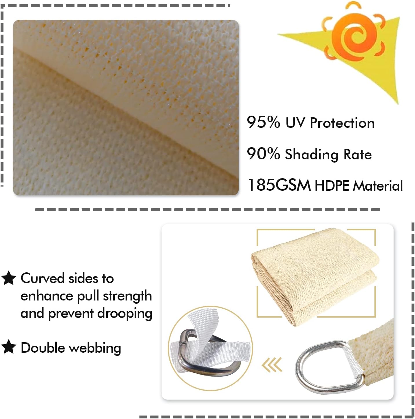 KANAGAWA 9'X12' Cream Custom Size Sun Shade Sail Rectangle UV Block Canopy Cover for Patio Backyard Lawn Garden Outdoor (Customized Available)