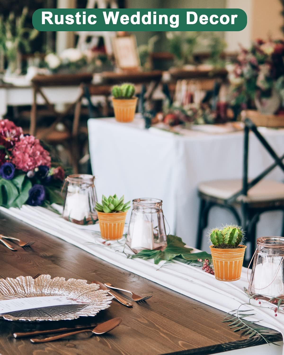 vensovo 4 Inch Orange Metal Rustic Flower Pots - 6Pcs Small Galvanized Planters with Drainage Hole and Rubber Plug, Rustproof Metal Bucket Plant Pots Farmhouse Vintage Style for Decor