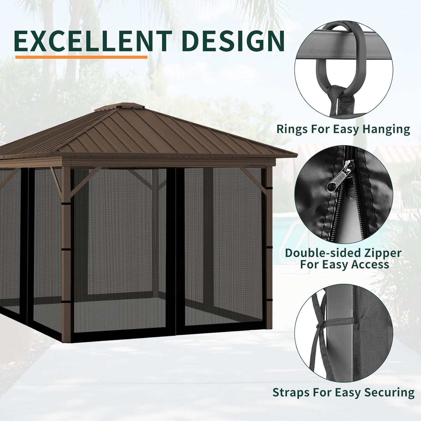 Replacement Gazebo Mosquito Netting 10' x 12',Universal Netting for Canopy Tent,4-Panel with Zipper for Outdoor Patio,Backyard (Mosquito Net Only,Black)