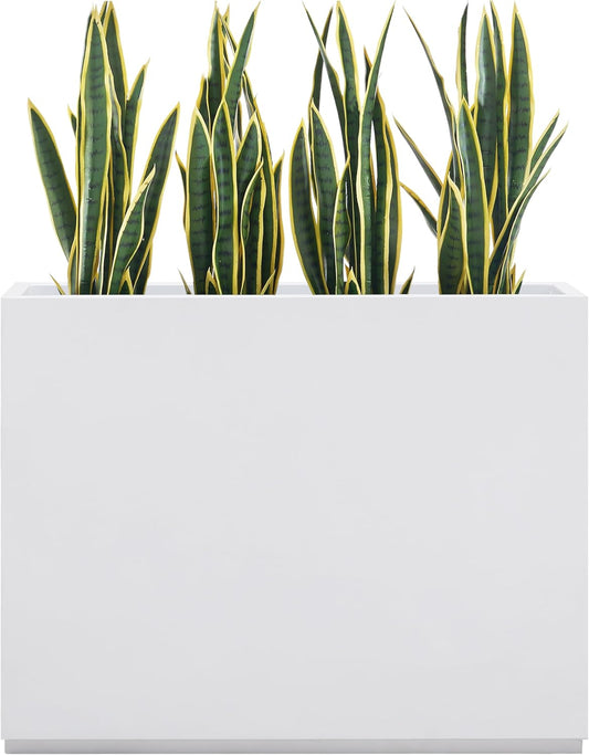 Metallic Heavy Outdoor Span Planter Box, Large Flower Pot, Long and Tall Divider Planters, 38Lx10Wx30H, White, Seamless and No Assembly 48.8 Pounds