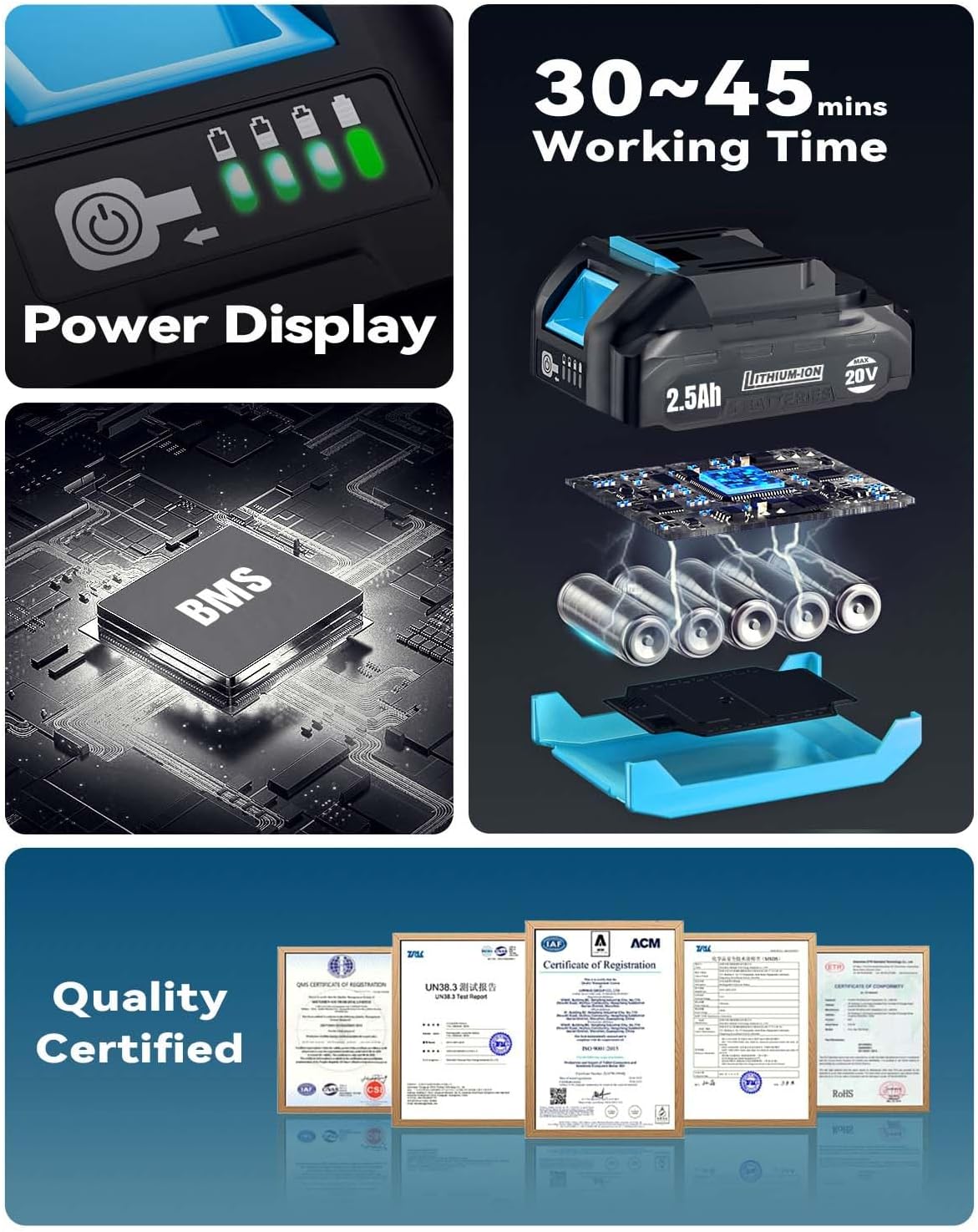 Weed Wacker Cordless, 20V MAX* Battery Powered, Runing Time 90mins, Weight only 5.2 lbs, Bladed Edger/Mower/Trimmer in 1 (with Two 2.5Ah Batteries)
