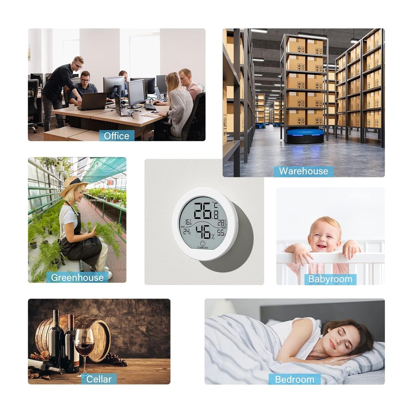 Digital Hygrometer 3 Pack Room Thermometer and Humidity Gauge LCD Hygrometer with Max and Min Records (White)