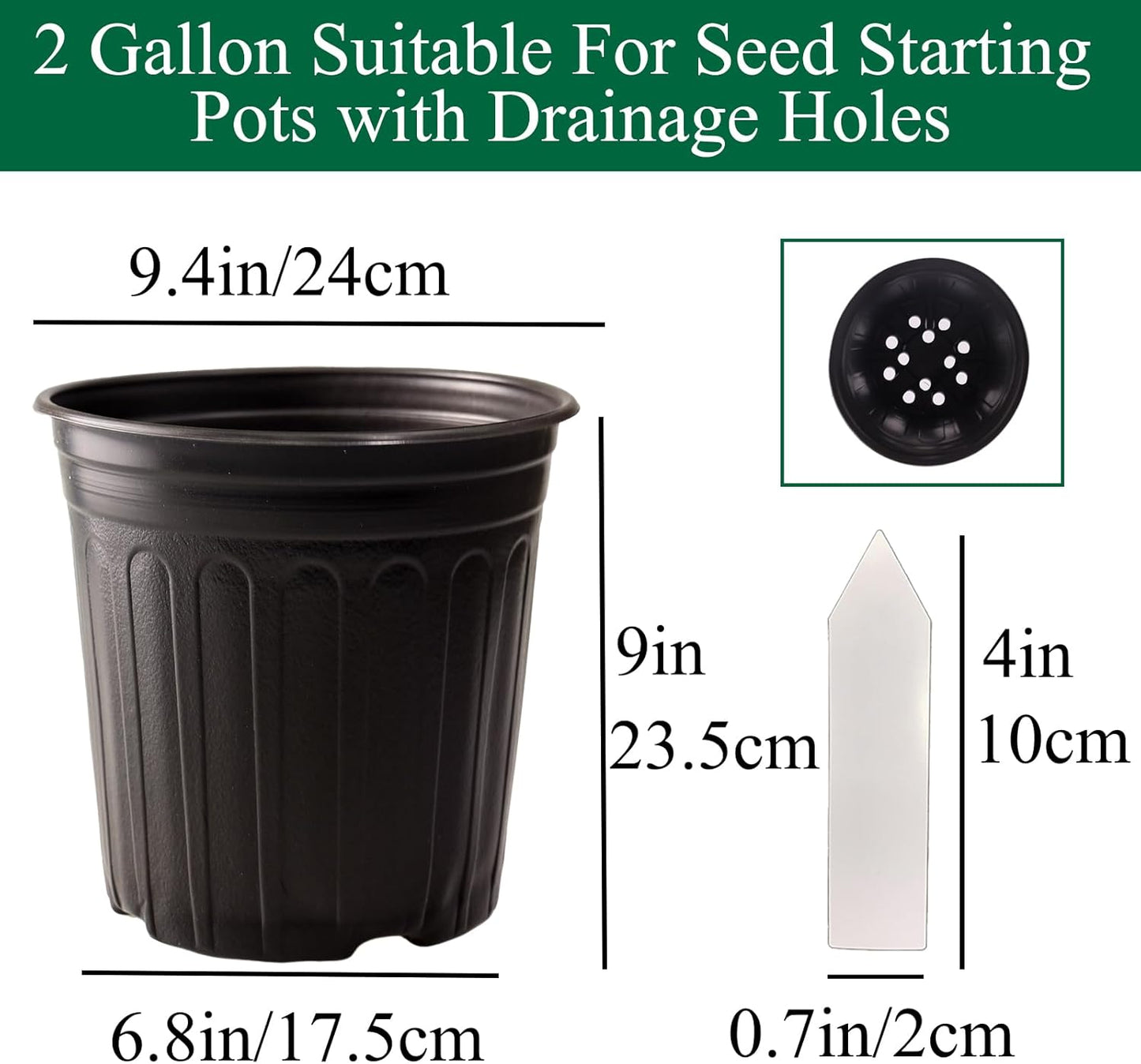 25 Pack 2 Gallon Flexible Plant Nursery Pots Plastic Seedling Starting Pots with Drainage Holes Soft Flower Pots Plant Container with Plant Labels, Black