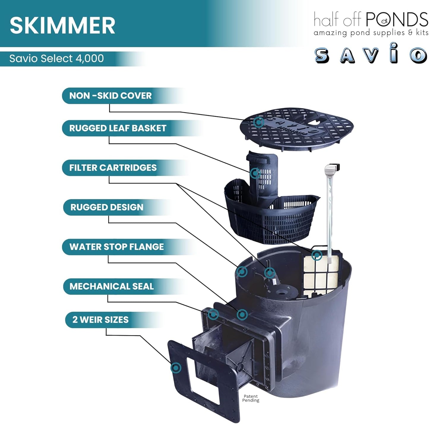 HALF OFF PONDS Savio Select 4,000 GPH Submersible Pump Pond Kit with 20' x 20' PVC Plastic Pond Liner for Water Garden & Koi Pond