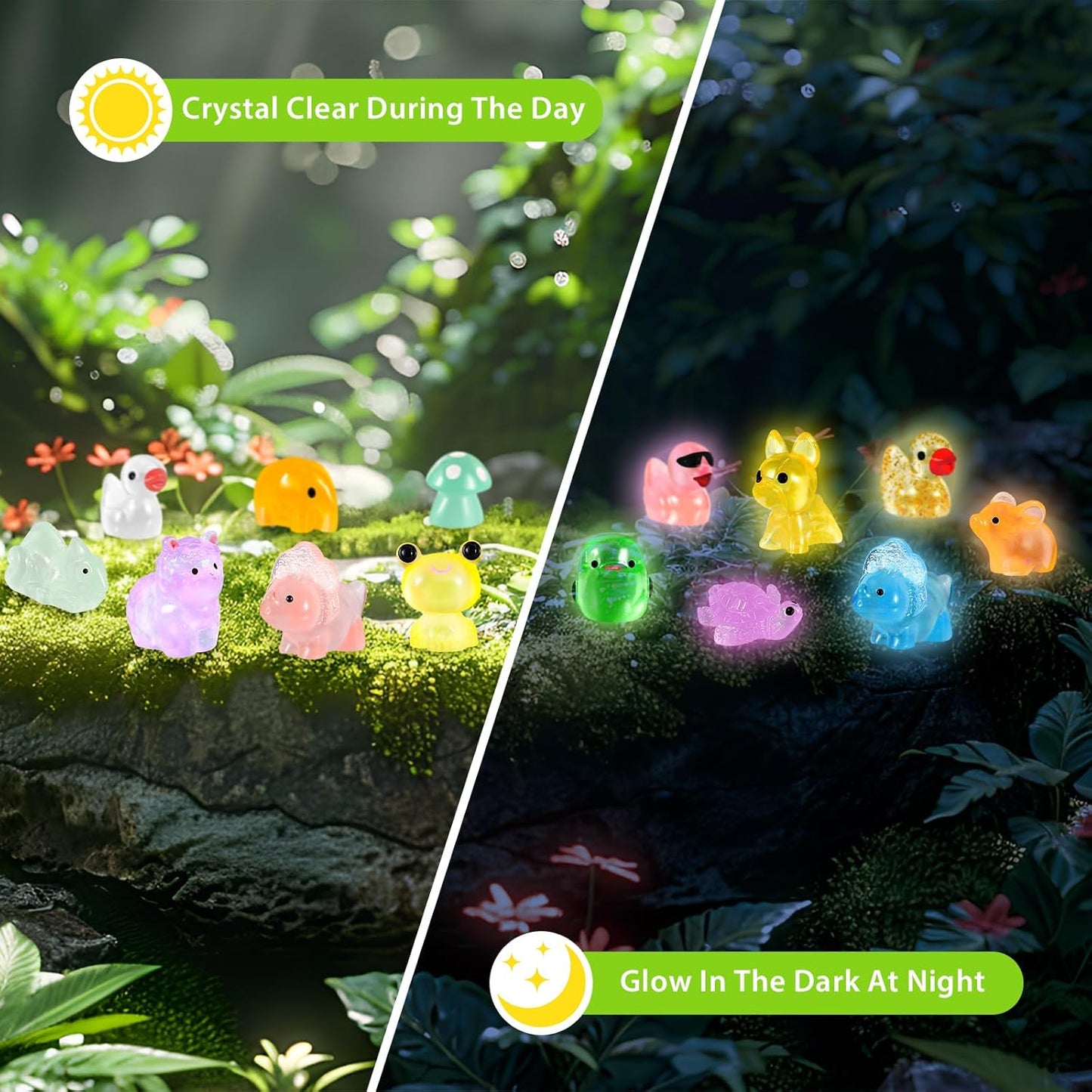 241 Pcs Luminous Mini Resin Animals Small Little Tiny Resin Figurines Glow in The Dark for Crafts Micro Landscape Decoration Fairy Garden Accessories