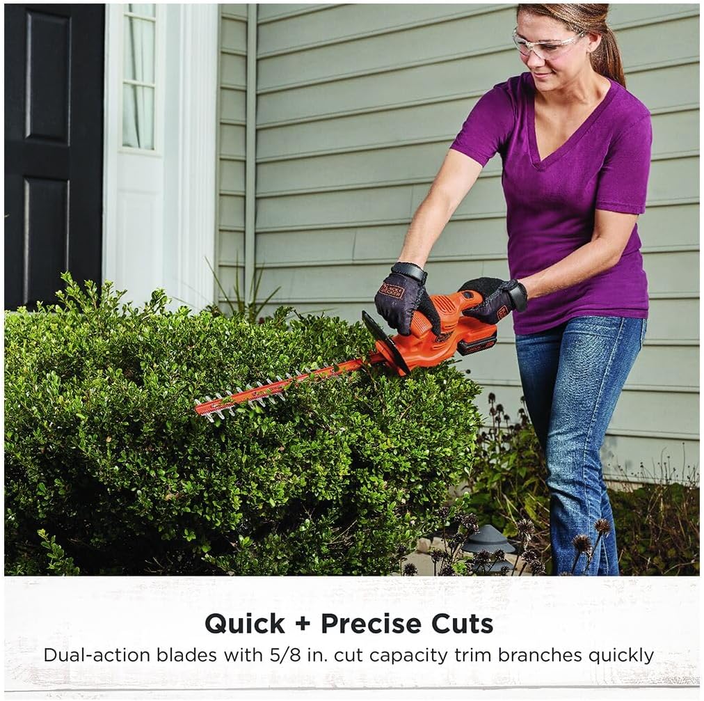 BLACK+DECKER 20V MAX Hedge Trimmer, Cordless, 18 inch Blade, Reduced Vibration, Battery and Charger Included (LHT218C1)