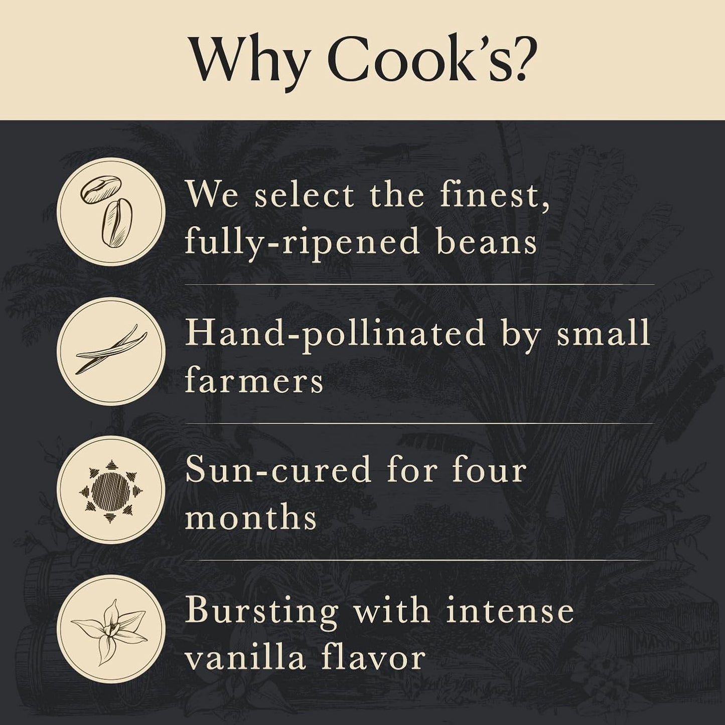 Cook’s, Tahitian Organic Vanilla Beans, Grade A, World’s Finest Gourmet Fresh Premium Vanilla, Certified Organic by CCOF, 3 Whole Beans