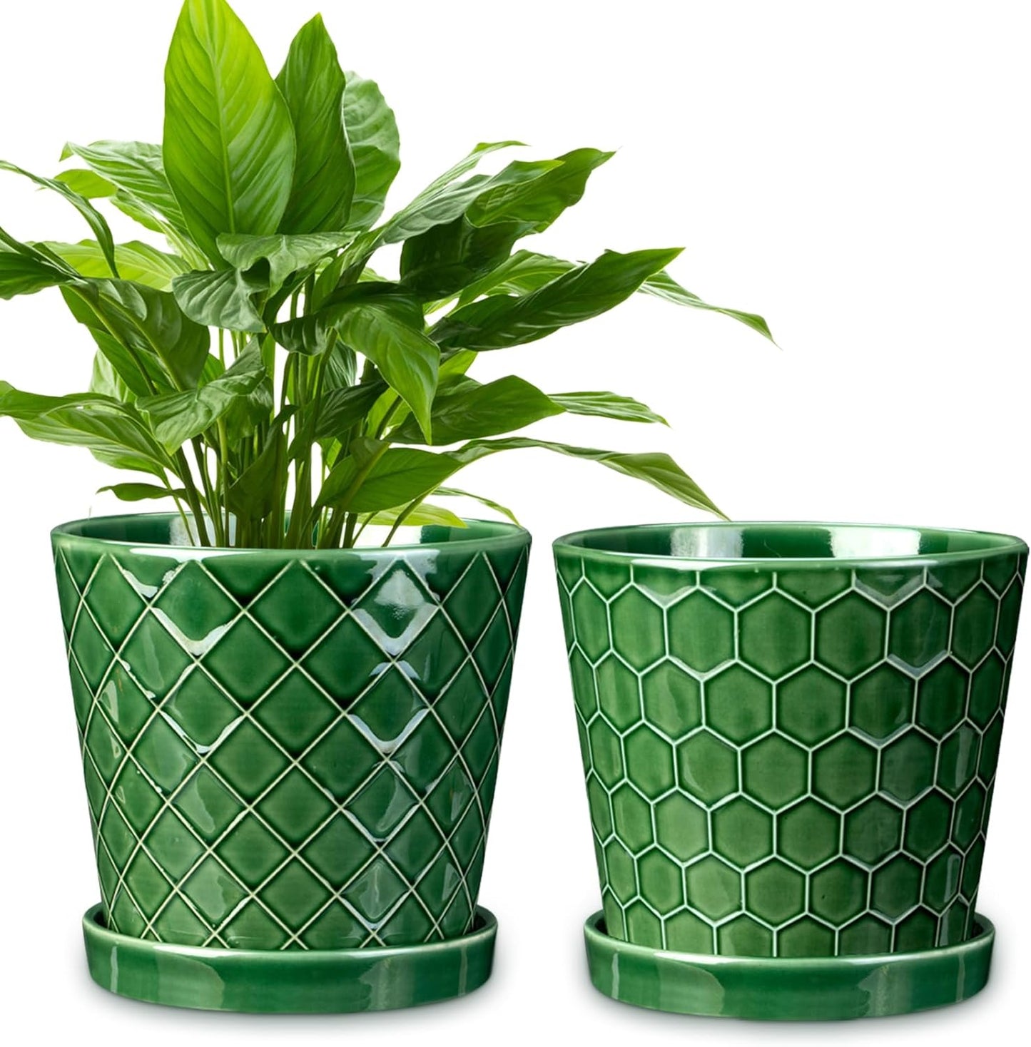 EFISPSS 6 Inch Plant Pot,Ceramic Pots for Plants with Drainage,Flower Pots Indoor Pots for Plants, Modern Flower Pots for Home and Office,Set of 2 - Patina