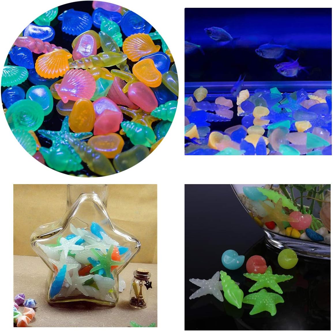 Oubest Glow in The Dark Pebbles/Glow Stones/Glowing Rocks Blue Decor for Garden/Fish Tank/Aquarium/Walkway/Driveway/Plant Pots/Bonsai (100, Starfish)