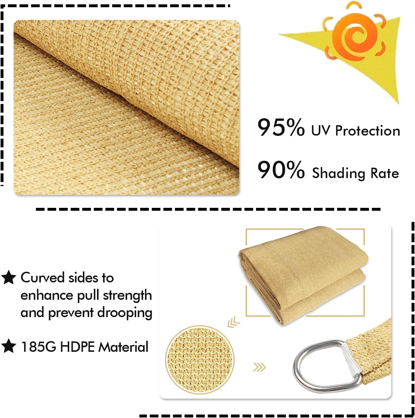 KANAGAWA 6'X14' Sand Custom Size Sun Shade Sail Rectangle UV Block Canopy Cover for Patio Backyard Lawn Garden Outdoor (Customized Available)