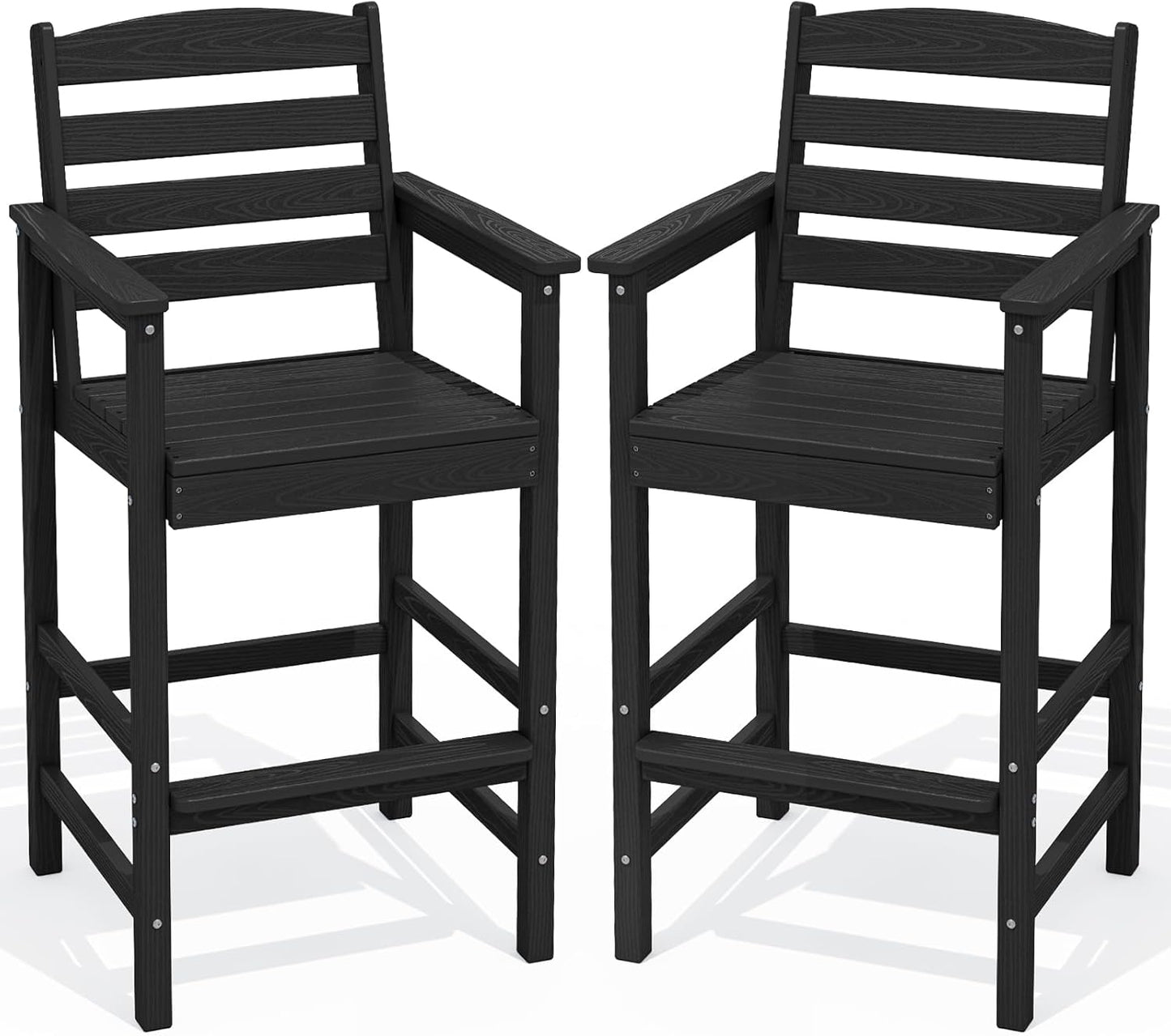 SERWALL Tall Adirondack Chairs Set of 2, Oversize Balcony Adirondack Chairs Set, Outdoor Bar Height Barstools Widened Chair Set for Bistro, Poolside, Garden, Black