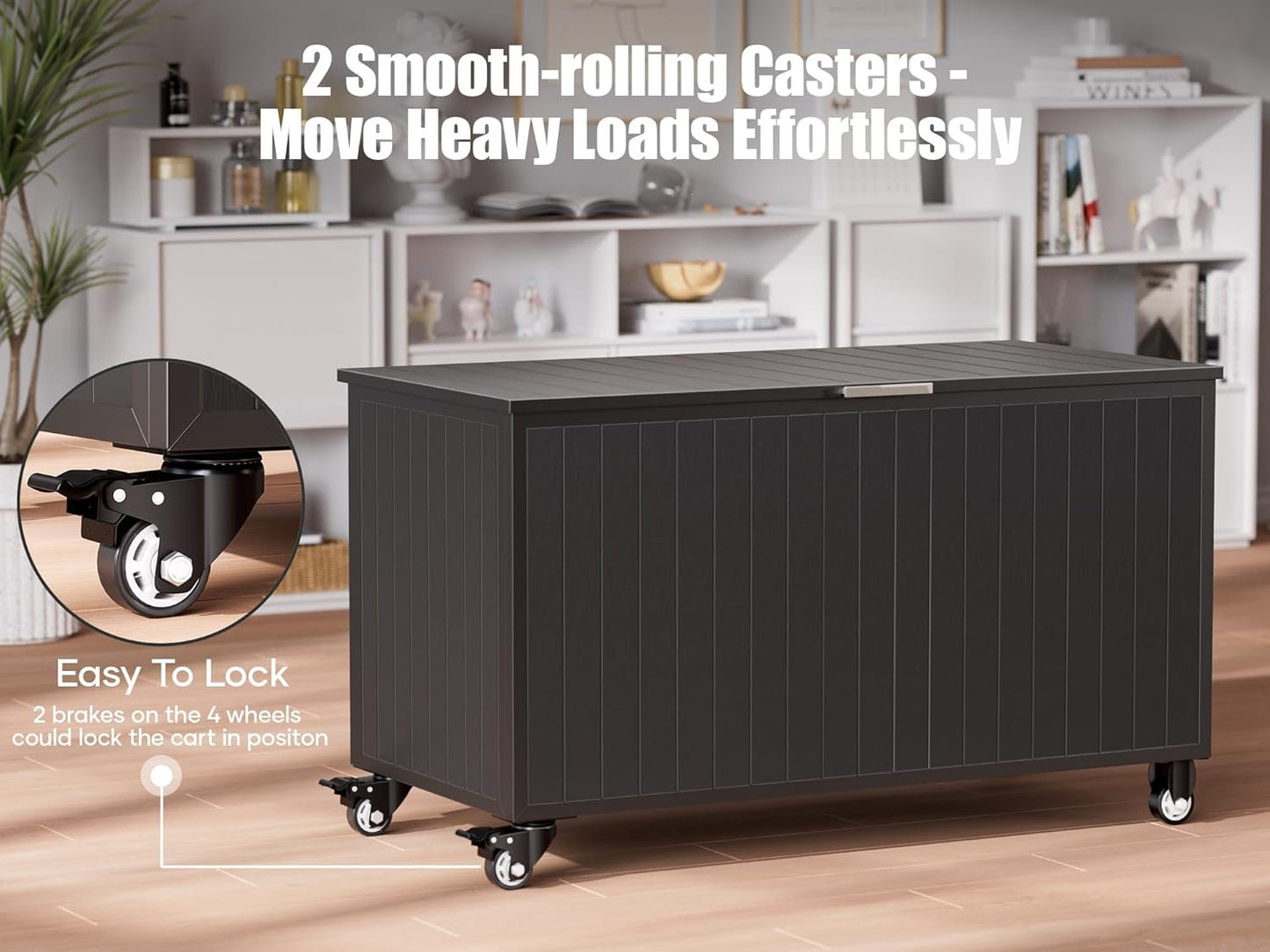 Outdoor Storage Box with Wheels 135 Gallon, Mobile Waterproof Aluminum Deck Box, UV Resistant Patio Storage Box with Lid for Patio Furniture, Garden Tools (Black)