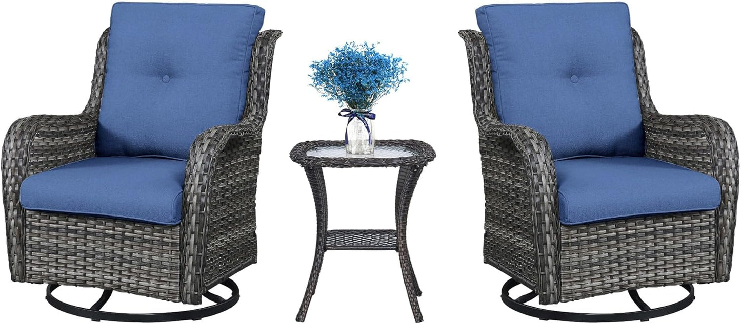 Patio Swivel Rocking Chairs - Outdoor Wicker Glider Swivel Rcoker, 3 Pieces Patio Wicker Furniture Sets for Porch Includes 2 Swivel Rocking Chair and 1 Side Table