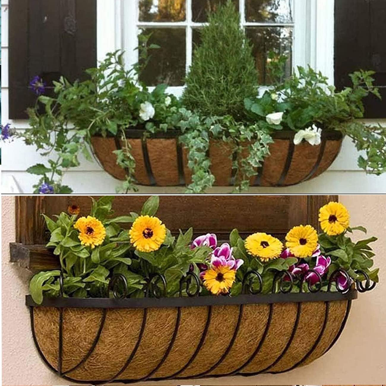 2 Pcs Garden Coconut Planter Liner - Preformed Window Box Natural Trough Coco Coir Mats (36 Inch)