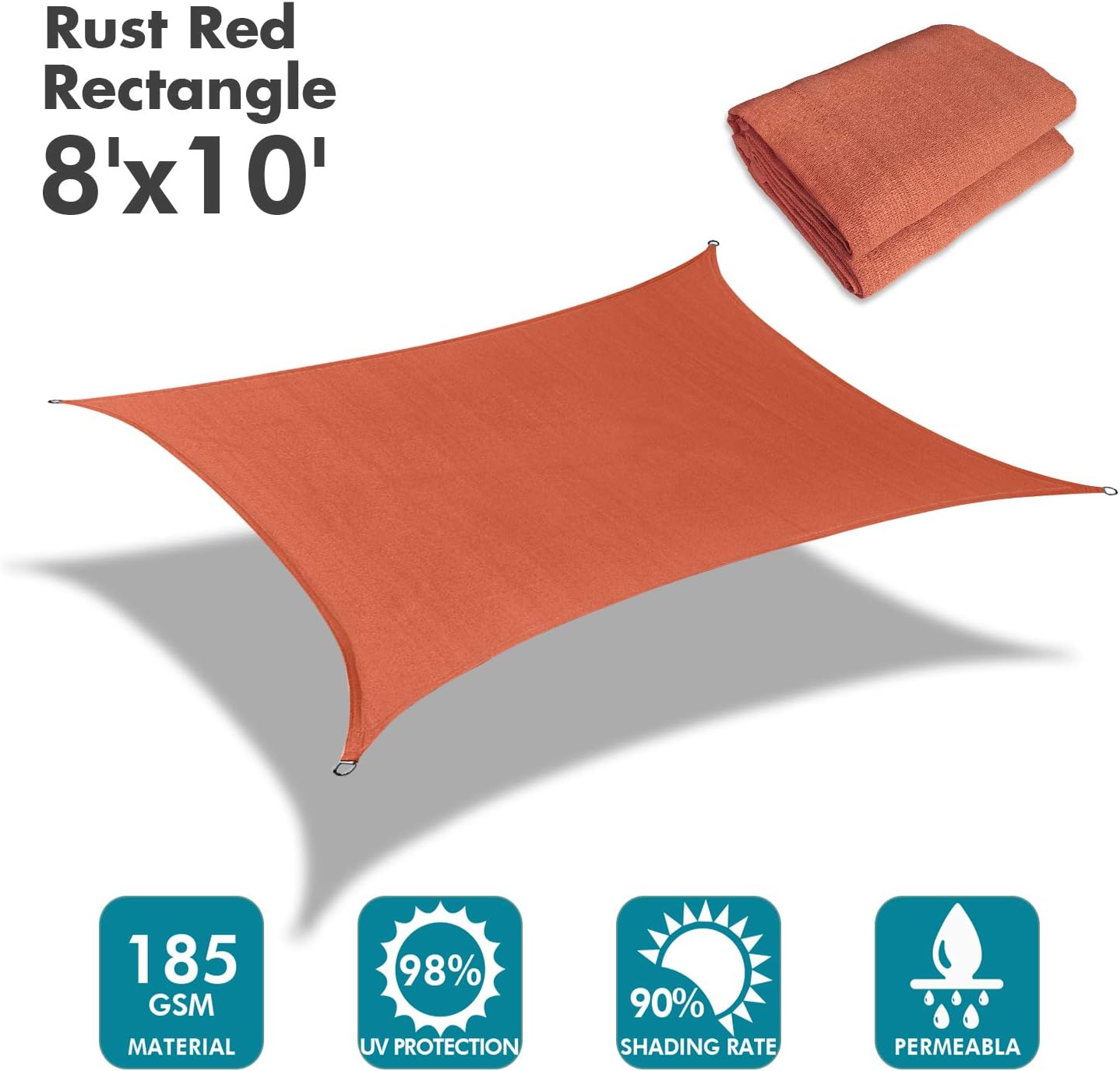 KANAGAWA Sun Shade Sail 8'x10' Rust Red Rectangle UV Block Canopy Cover for Patio Backyard Lawn Garden Outdoor Activities