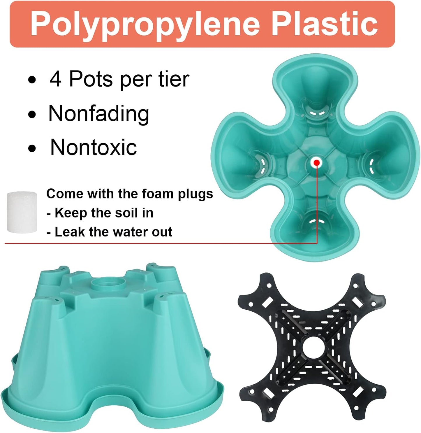 DUNCHATY Stackable Planter, Vertical Garden Planter with Wheels and Tools, Self Watering Strawberry Planter Indoor/Outdoor 3 Tier Herb Planter Pots for Growing Vegetables and Succulents, Teal