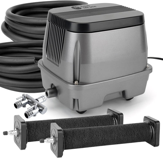 AquaMiracle All-in-1 Koi Pond Aeration Kit Pond Air Pump with Self-Sinking Airline Rubber Air Diffuser, Air Flow Control Pond Aerator for Outdoor Pond 10,000-15,000 Gallons