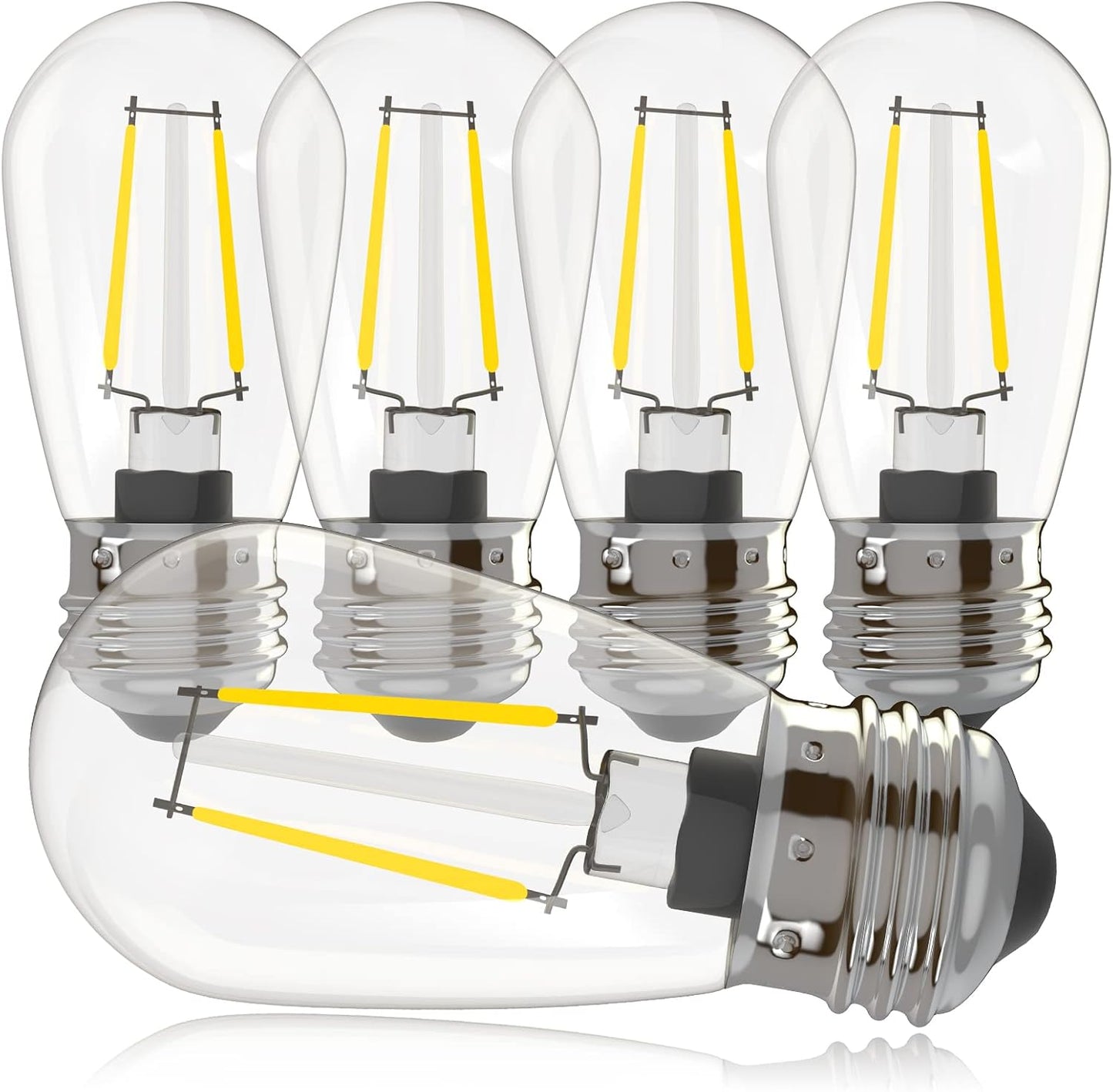 Banord 5 Pack Dimmable 2W S14 Replacement LED Bulbs, 2700K Warm White Waterproof Outdoor String Lights Vintage LED Filament Bulb, Shatterproof E26 Screw Base Edison Light Bulbs