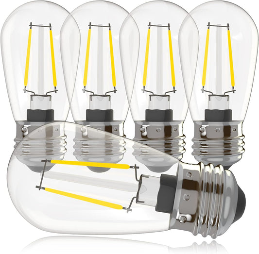 Banord 5 Pack Dimmable 2W S14 Replacement LED Bulbs, 2700K Warm White Waterproof Outdoor String Lights Vintage LED Filament Bulb, Shatterproof E26 Screw Base Edison Light Bulbs