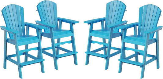 Tall Adirondack Chair Set, Outdoor Adirondack Bar Height Chairs Set of 2, 360lb Capacity HDPE Outdoor Seating for Patio,Balcony, Poolside (Blue, Set of 4)