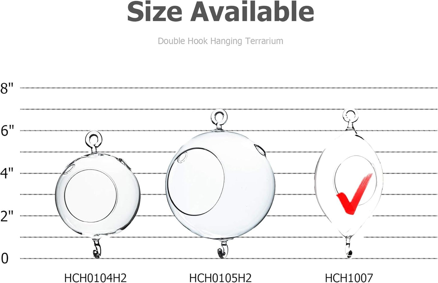 WGV Hanging Terrarium, Width 3.5", Height 7", Oblong, Double Hook, DIY Air Succulent Planter, Clear Glass Vase Orb, Candle Holder for Windowsill Outdoor Garden Decor, 1 Piece