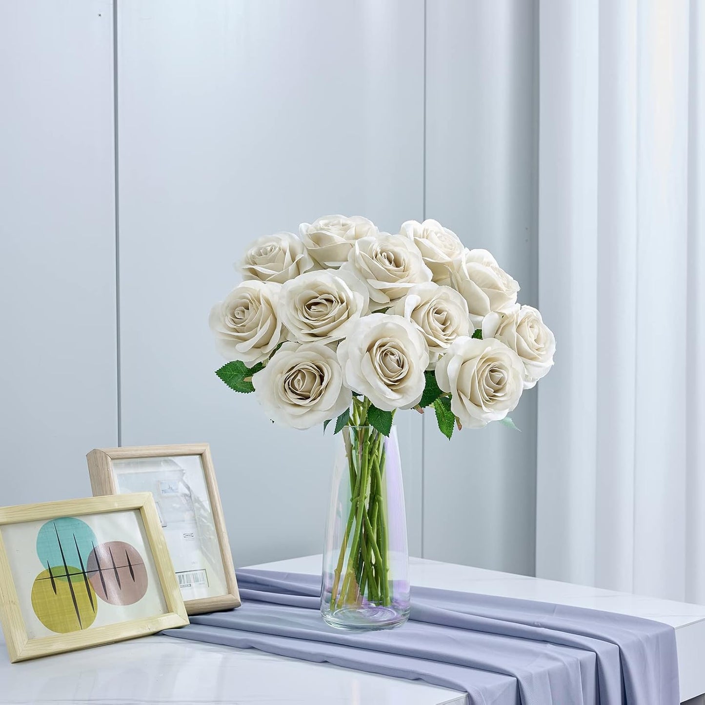 12pcs Rose Artificial Flowers Fake Roses Nude Silk Roses Silk Flowers Rose with Long Stems for Wedding Home Party Centerpieces Decorations