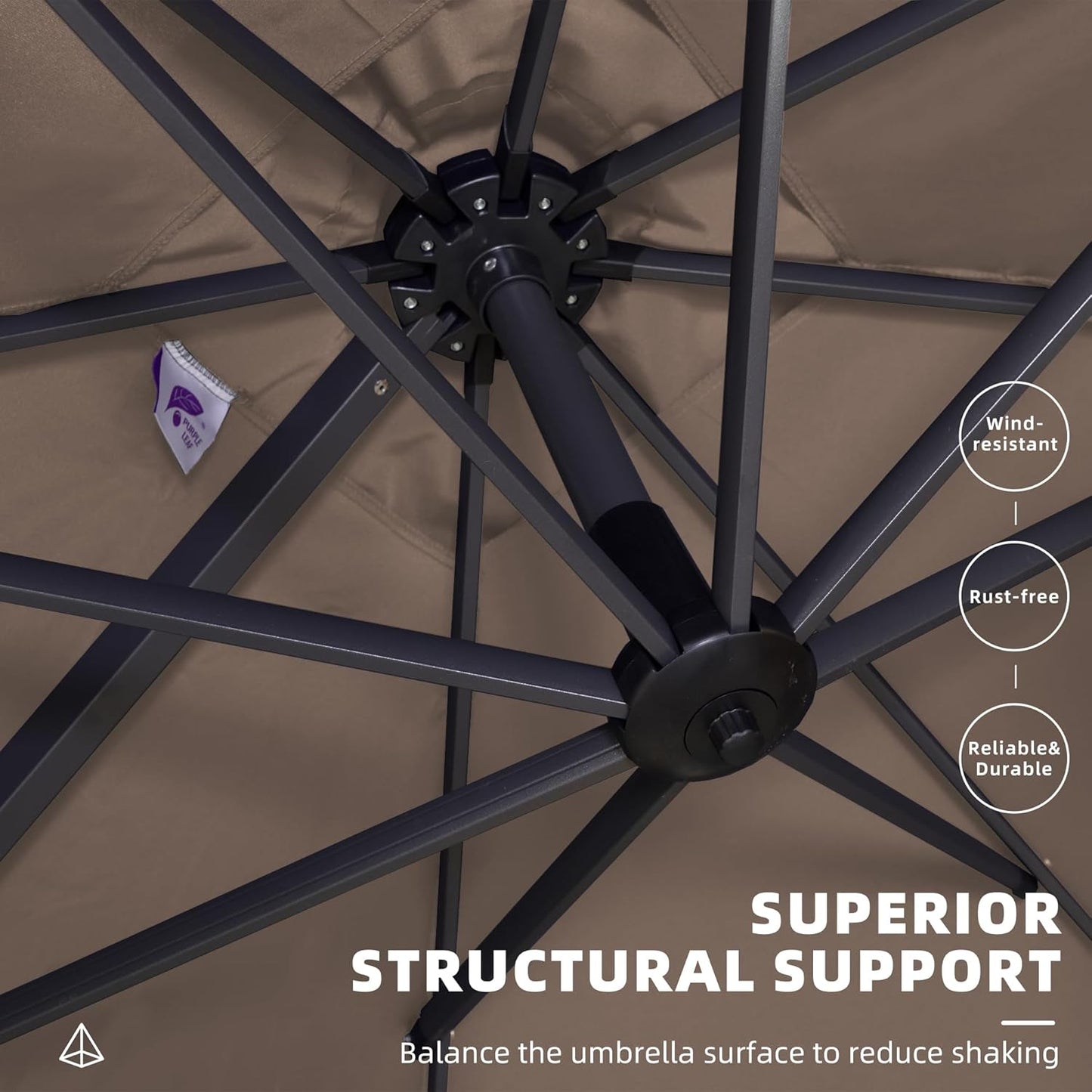PURPLE LEAF 10 Feet Patio Umbrella Outdoor Cantilever Square Umbrella Aluminum Offset Umbrella with 360-degree Rotation for Garden Deck Pool Patio Taupe