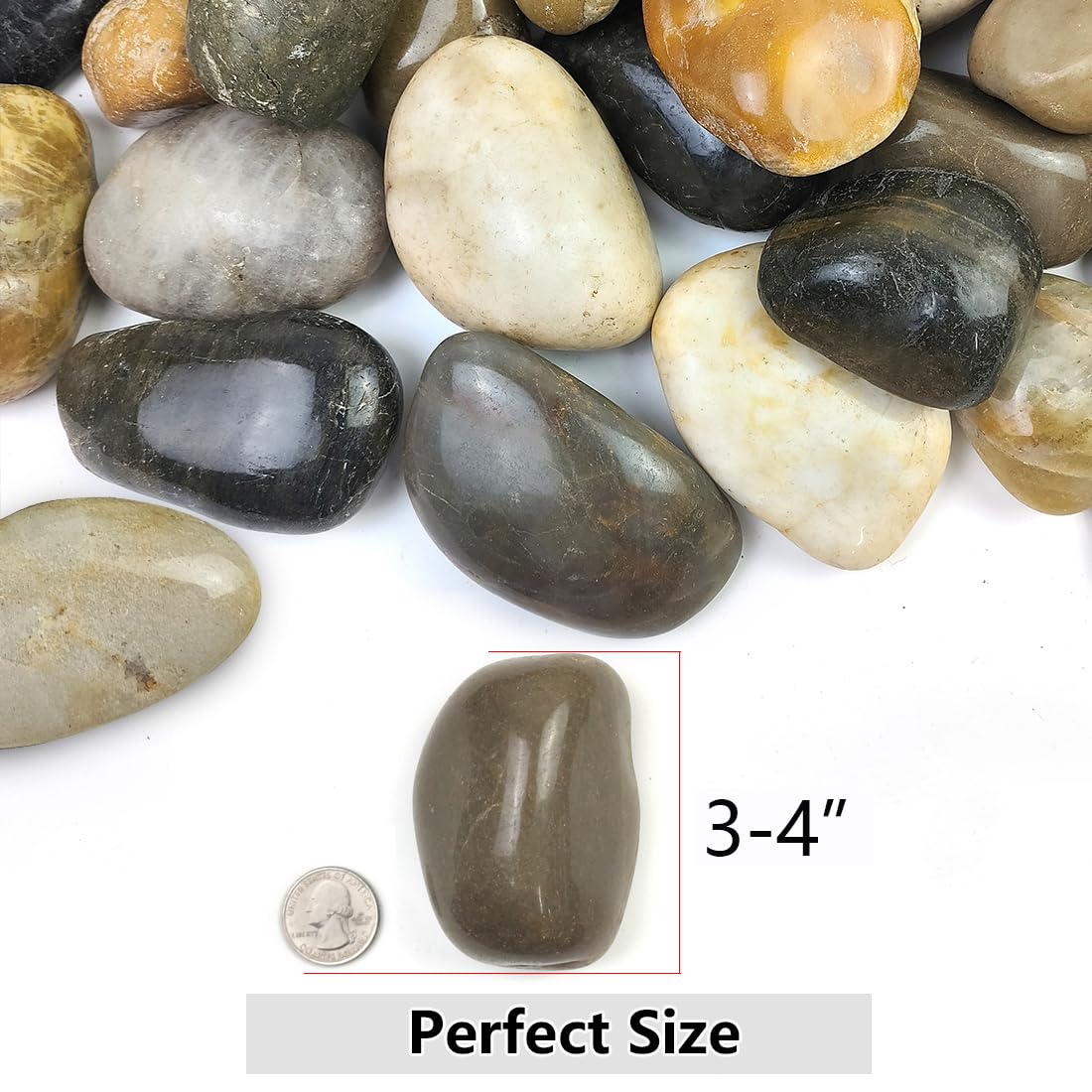 40lbs Large River Rocks for Landscaping, 3-4" Decorative Pebbles for Garden Design, Hand-Picked Smooth Stones for Fish Tank, Flower Pots, Indoor Water Fountains, Pathways, Backyard, Mixed Color