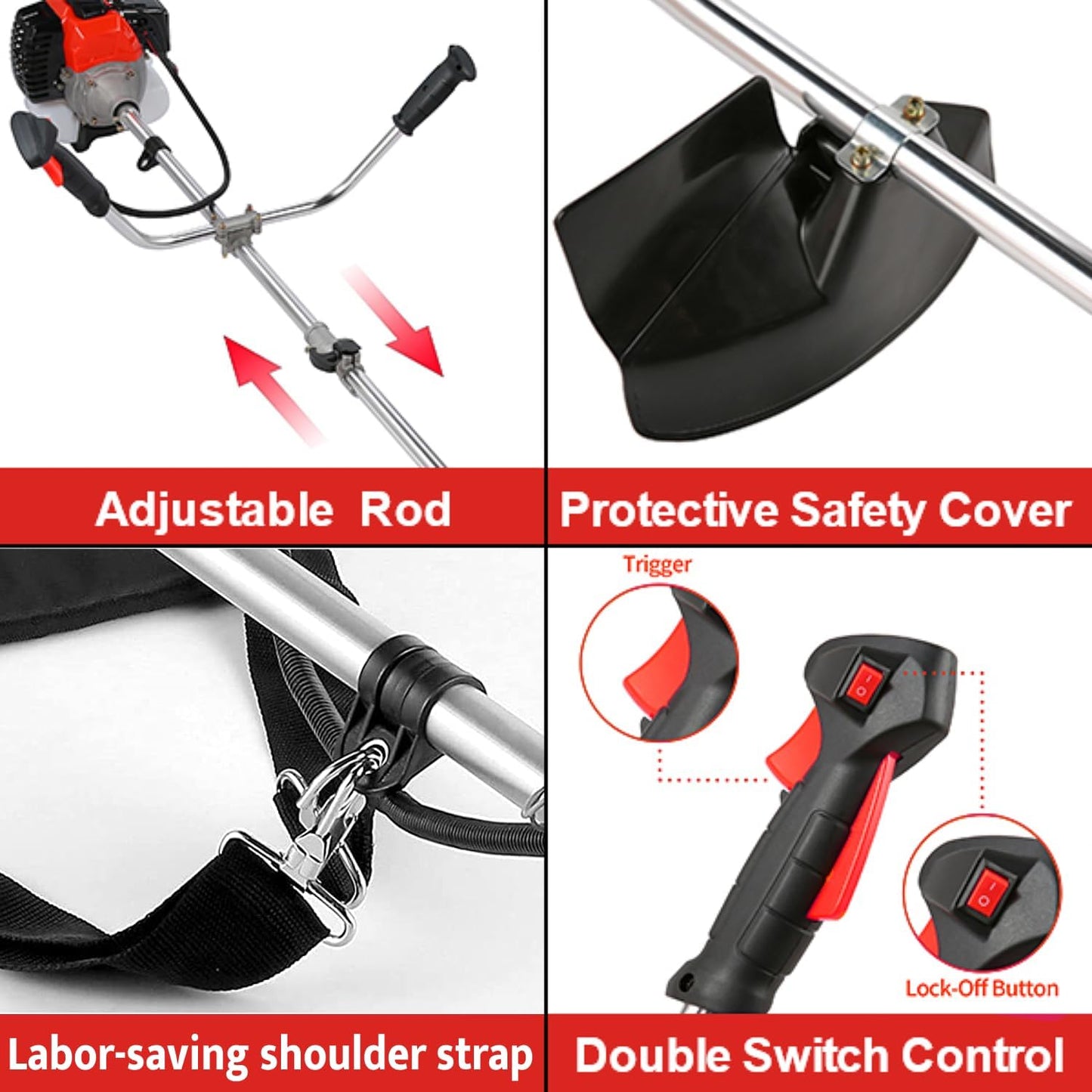 58CC Weed Wacker, Weed Eater Gas Powered 4 in 1 Cordless, String Trimmers 2-Cycle Gas Brush Cutter Weed Wacker Straight Shaft Gas Grass Trimmer for Lawn and Garden Care Trimming