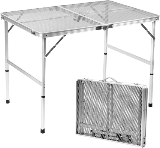 Folding Table, Easy for Storage, Compact and Portable Picnic Table for Grill, Outdoor Camping, Garden, Patio, Dining, BBQ, Party, Market, 3Ft (Medium, Silver)