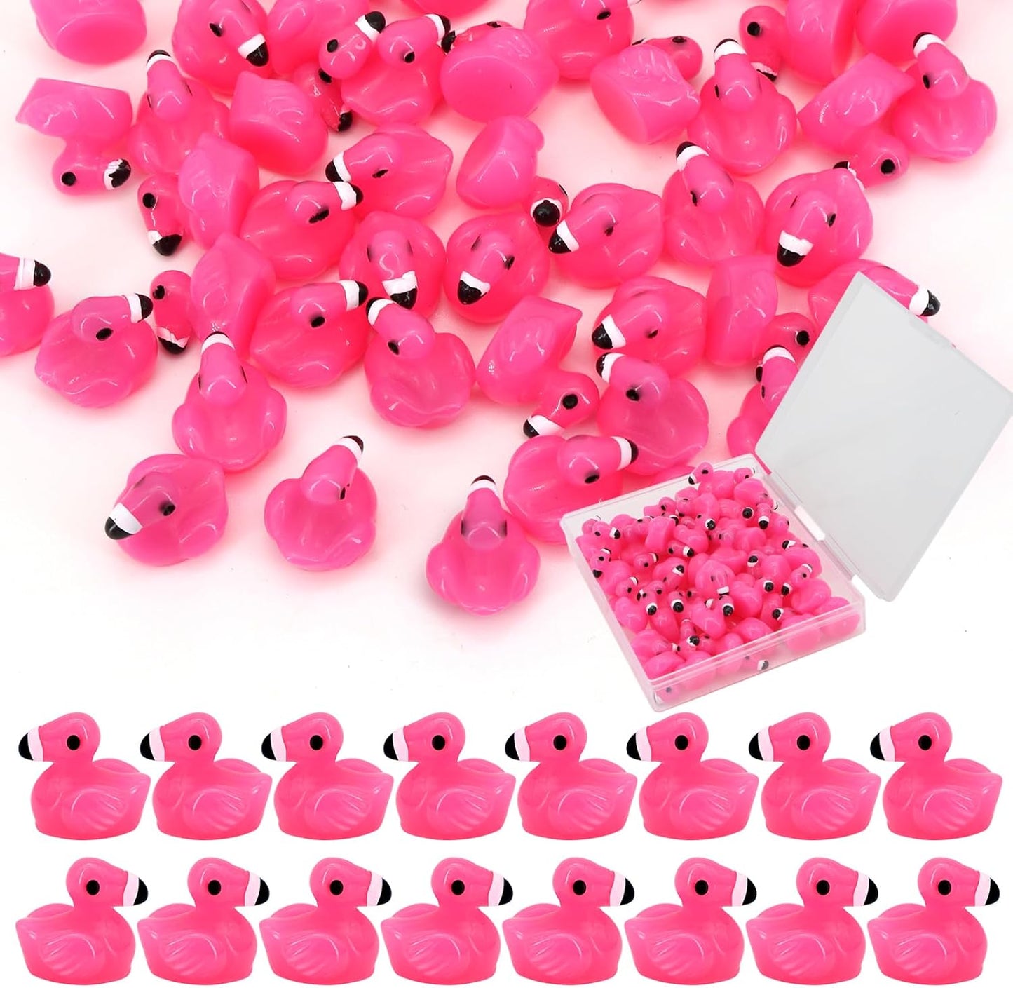 50pcs Mini Resin Flamingo Ducks, Tiny Flamingo Figurines to Hide, Miniature Pink Flamingos Decor for Dollhouse Micro Fairy Garden Landscape DIY Craft