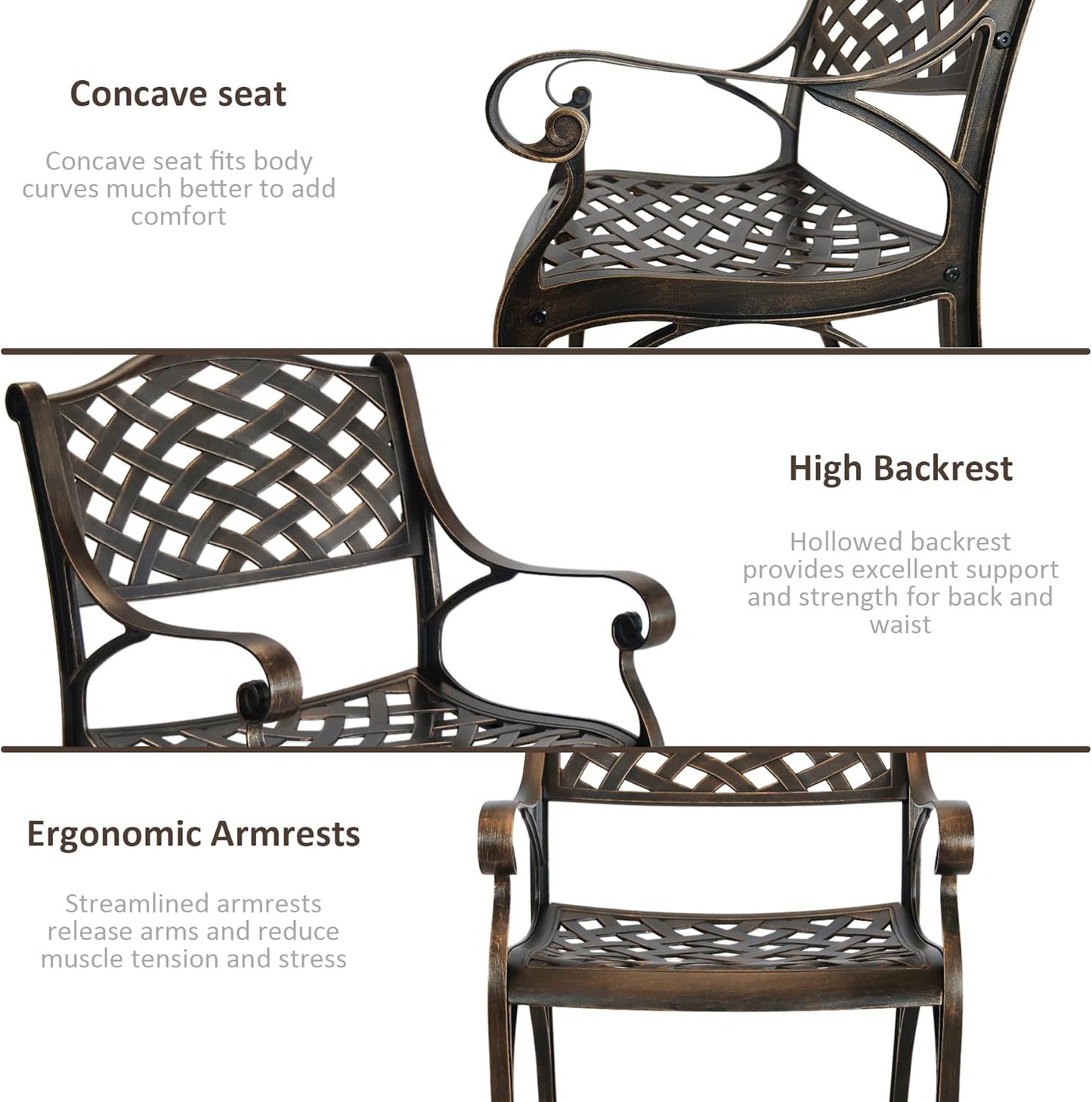 5 Piece Patio Dining Set, All Weather Cast Aluminum Outdoor Dining Table and Chairs Set of 4, Patio Furniture Conversation Set with 4 Chairs and 30.31" Round Table, 2.36" Umbrella Hole