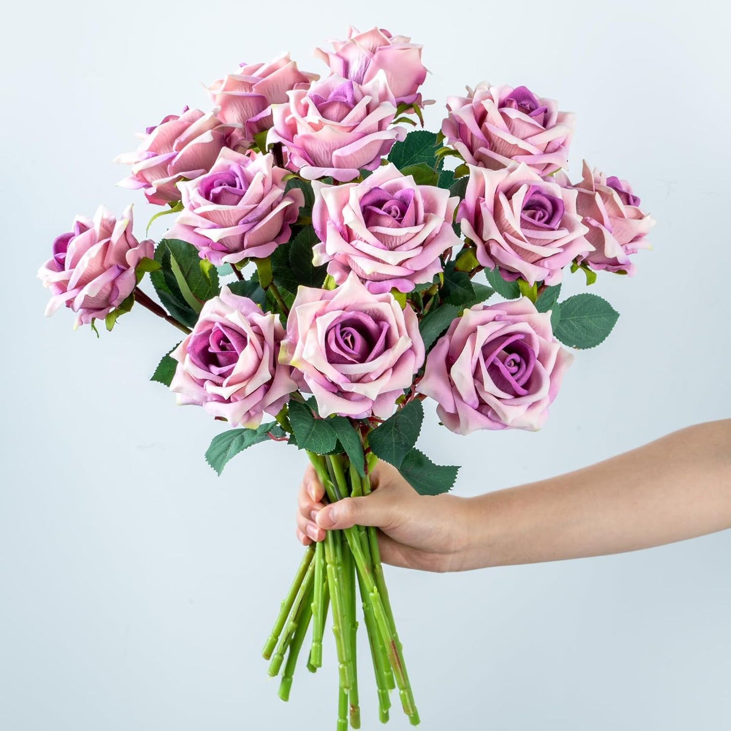 Fake Roses Faux Flowers Silk Roses Artificial Roses with Stems Realistic Artificial Flowers 12PCS Suitable for Indoor Home Decoration DIY Bouquet Wedding Decor Party Decor Purple,16.5In