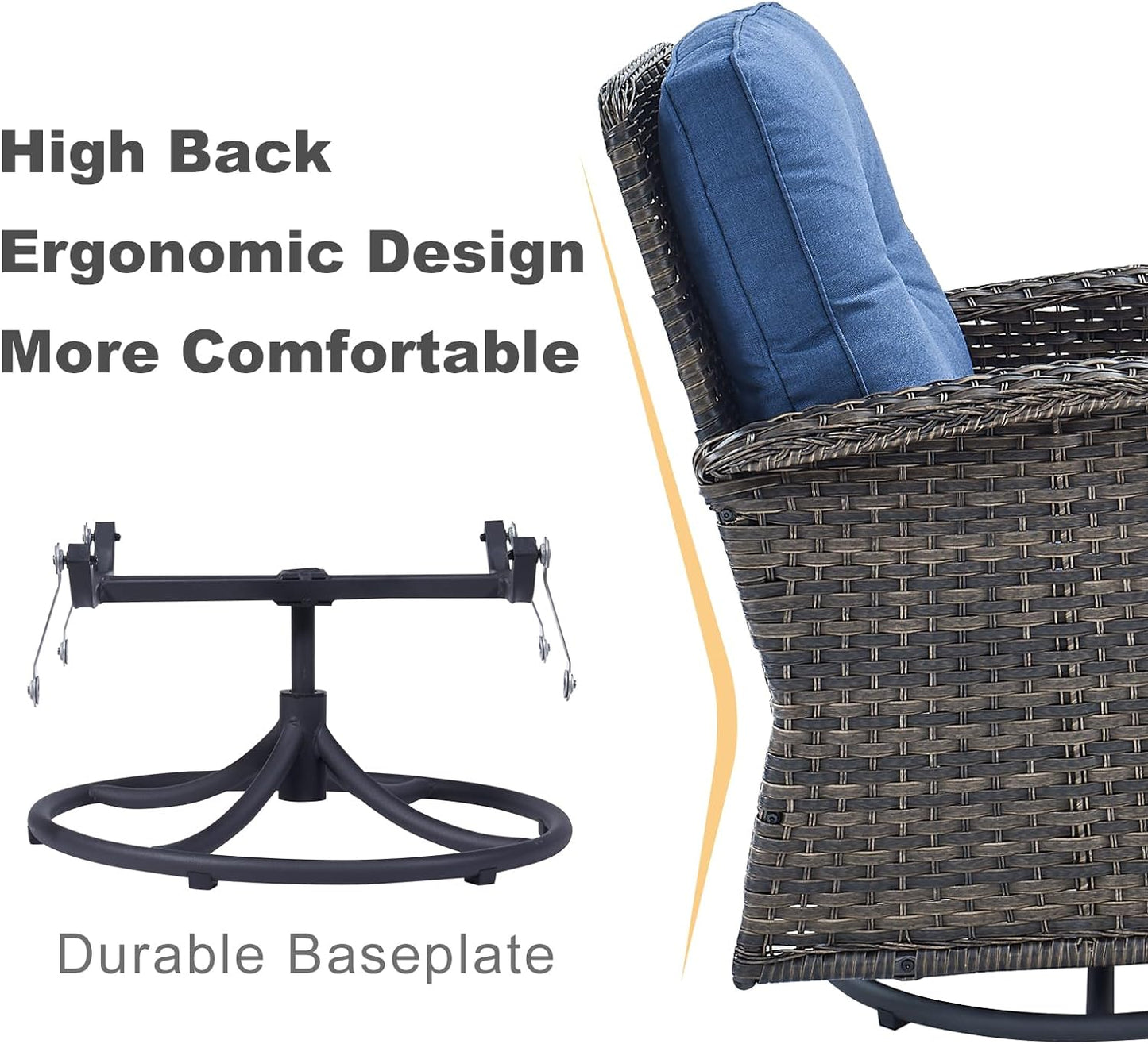 HUMMUH Patio Furniture 6-Piece PE Wicker Outdoor Conversation Set,All-Weather Rattan Swivel Chairs with Ottomans Glider Loveseat for Backyard,Poolside,Deck