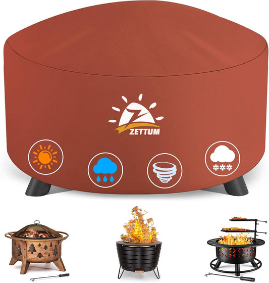 Fire Pit Cover Round 28 Inch - Outdoor Firepit Cover Heavy Duty & Waterproof, 600D Patio Fire Table Covers Gas Fire Pit Accessories Fit 27" Solo Stove Yukon Series Firepit - 28 x 28 x 16 Inch