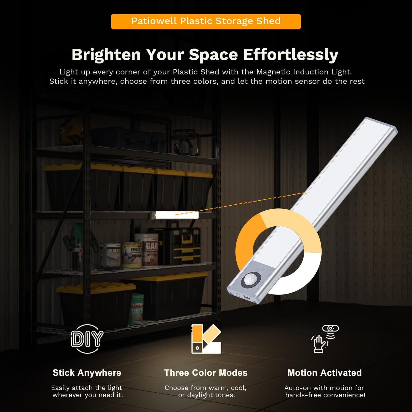 Patiowell 8 x 8 FT Resin Outdoor Storage Shed with Floor, Large Shed with Light and Lockable Door for Garden, Backyard, Tool Storage Use, Easy to Install in Beige (Kick-it Shed)