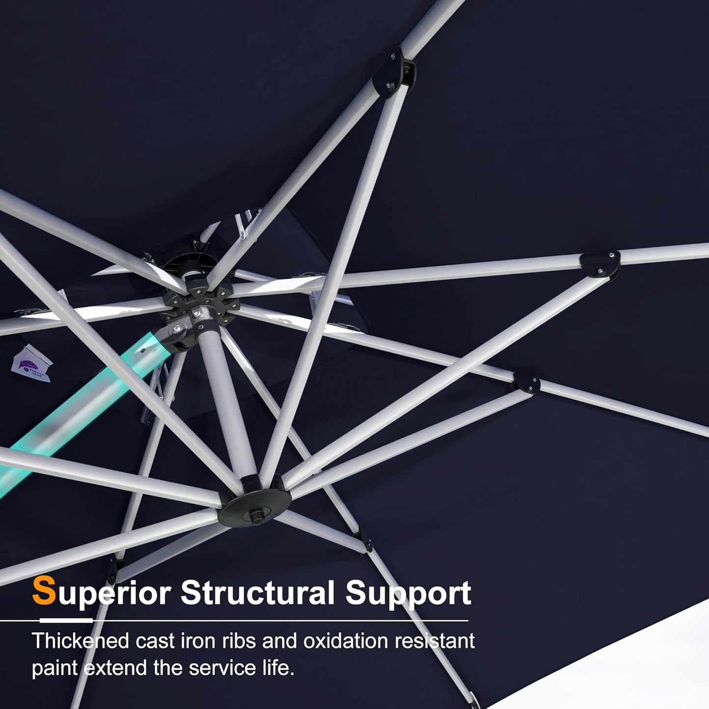 PURPLE LEAF 13 Feet Double Top Round Deluxe Patio Umbrella Offset Hanging Umbrella Outdoor Market Umbrella Garden Umbrella, Navy Blue