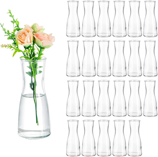 Hewory Glass Bud Vases for Centerpieces - Clear Small Flower Vase Set of 24, Modern Minimalist Cute Mini Decorative Bulk Vases for Wedding Bridal Shower Birthday Party Events Dining Room Table Decor