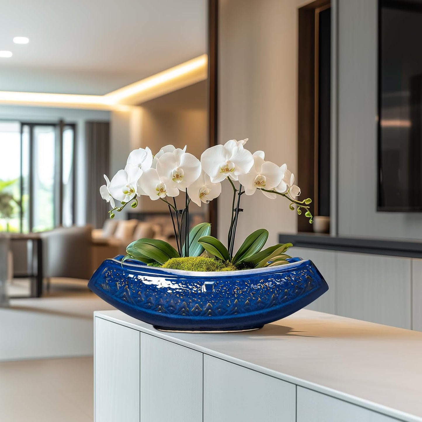 Bonsai Pots - 18 Inch Large Ceramic Succulent Pots for Indoor Outdoor, Bonsai Planter with Drainage Hole, Ceramic Flower Pot, Decorative Plant Pot, Gifts for Plant Lovers, Office Decor, Blue