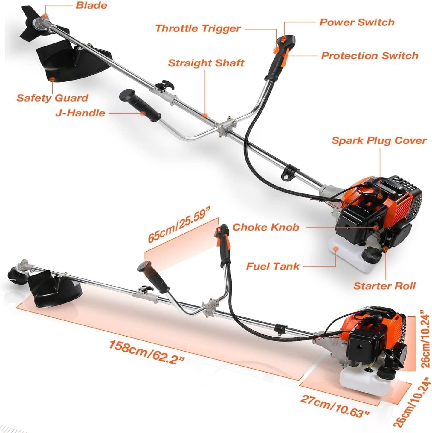 COOCHEER Weed Wacker 42.7cc, 2 in 1 Cordless Gas Powered Weed Eater, Gas Brush Cutter 2-Cycle String Trimmers Weed Wacker Straight Shaft Grass Edger Gas Grass Trimmer for Lawn and Garden Care Trimming