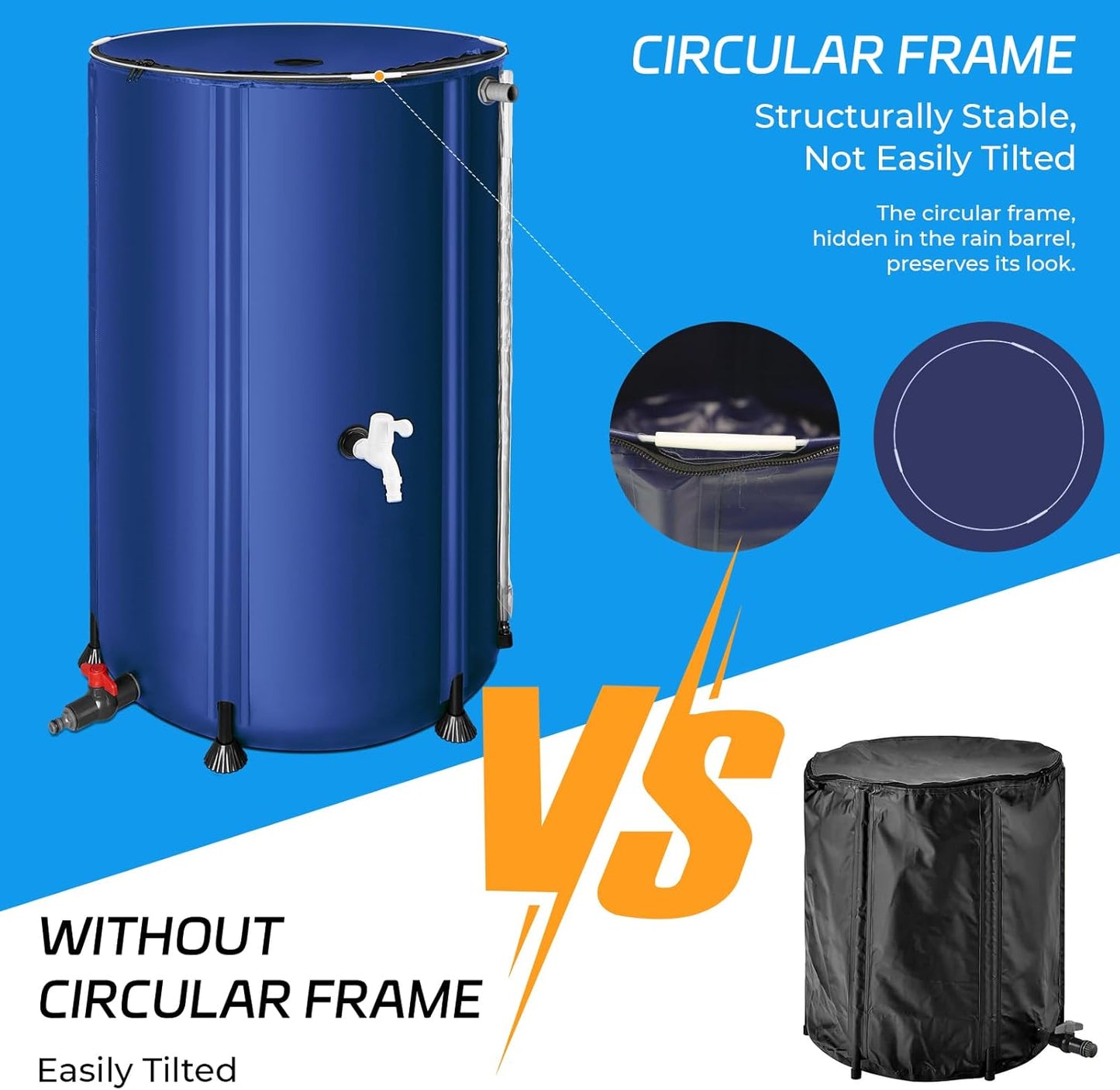 Rain Barrels to Collect Rainwater from Gutter - Portable Water Storage Tank Water Barrel Rainwater Collection System Rain Catcher Include Filter Two Spigots and Overflow Kit (100 Gallon, Blue)