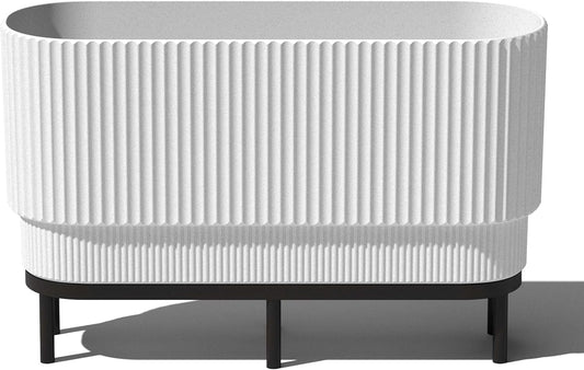 Veradek Demi Series Raised Long Planter for Indoor/Outdoor Use | Made from Plastic & Stone w/Wooden Stand | Modern Patio Décor for Flowers/Shrubs