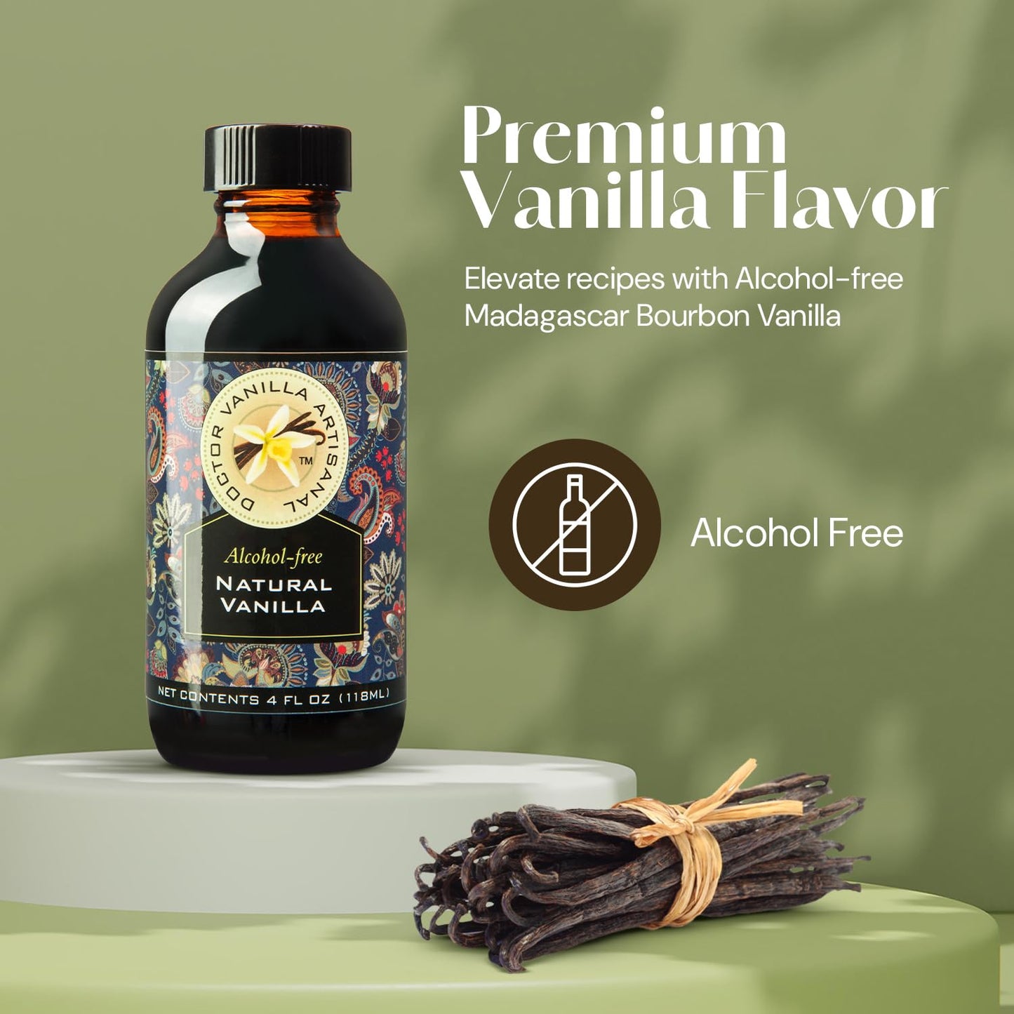 Alcohol-Free Natural Vanilla, Nature Sourced For Baking, Sweet Drinks And More, Small Batch Handcrafted From Madagascar Bourbon Vanilla Pods, 4 Oz Bottle