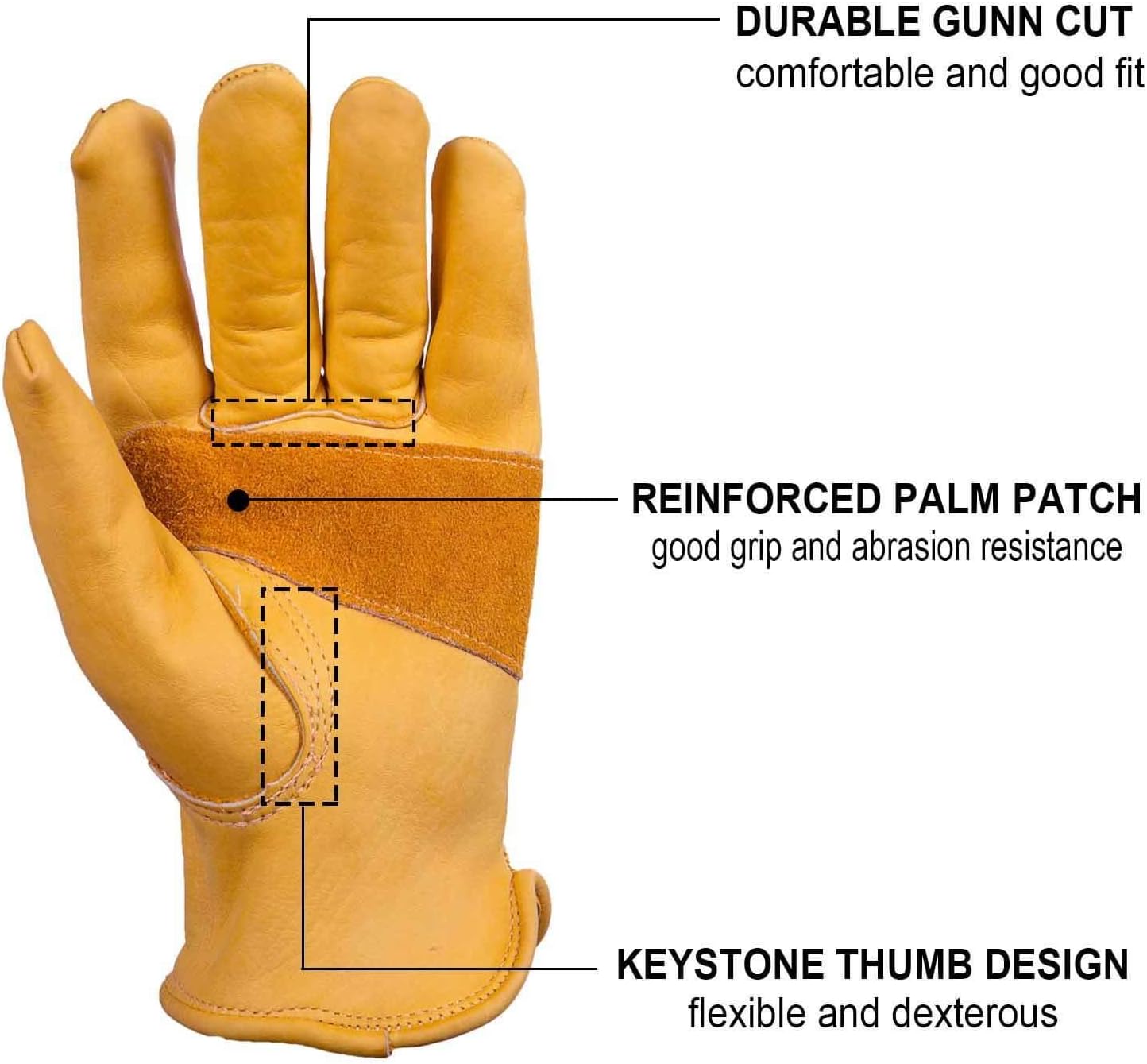OZERO Leather Work Gloves for Men: 3 Pairs Driver Gloves Abrasion Resistant Cowhide with Reinforced Palm for Heavy Duty Gardening Yard Work DIY Gold X-Large